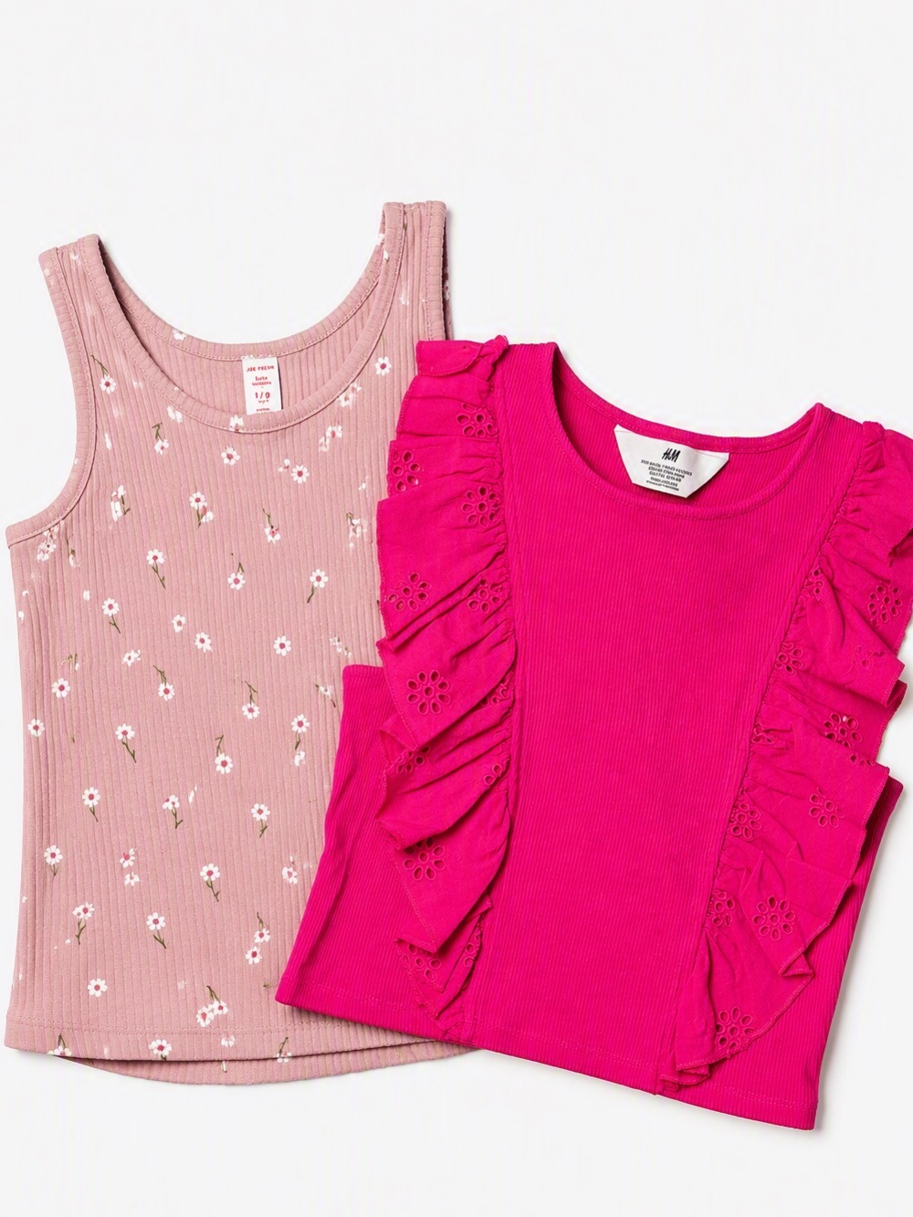 H&M & Joe Fresh Coquette Fuchsia Ruffle Eyelet Floral Ribbed Tank 2pcs